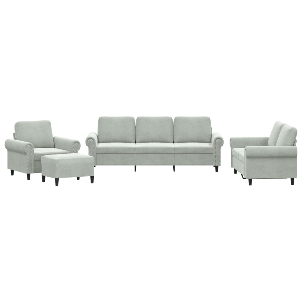 Set di Divani 4 pz con Cuscini Grigio Chiaro in Velluto - homemem39