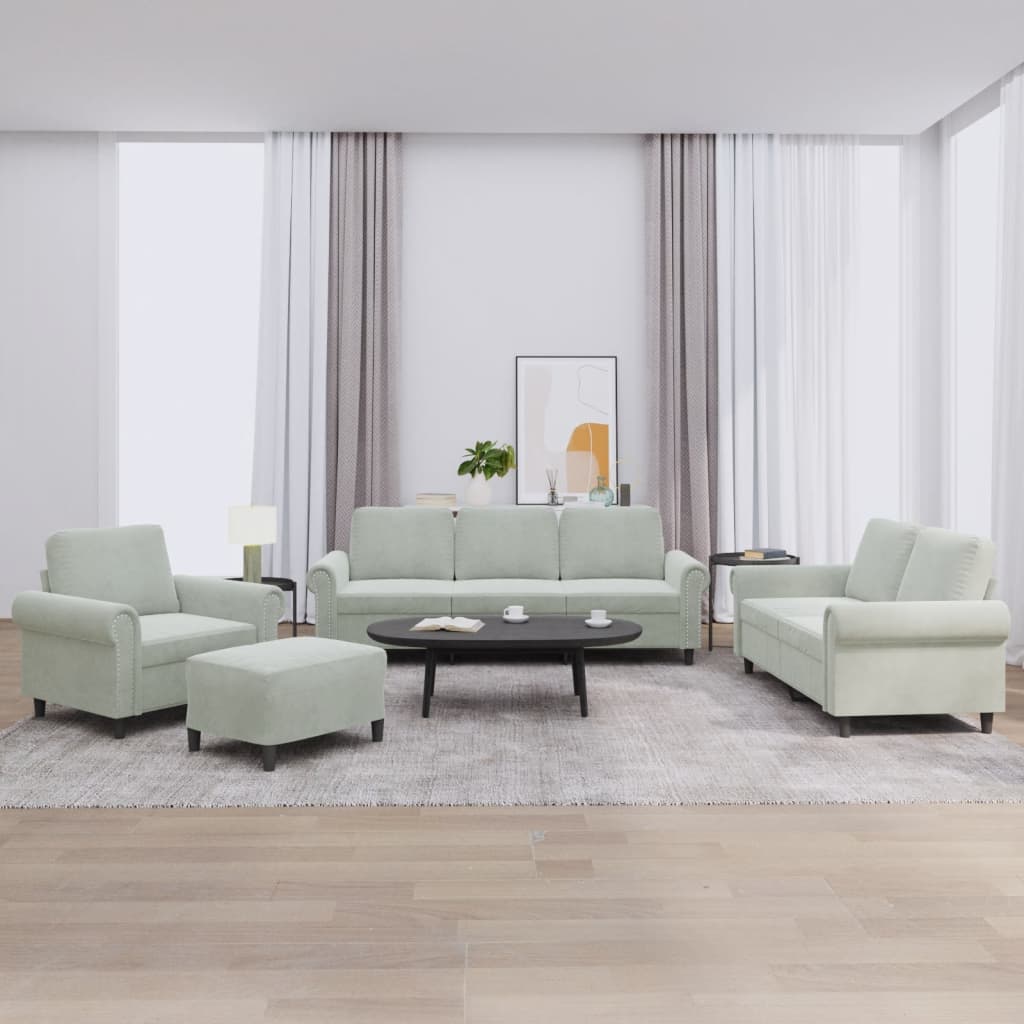Set di Divani 4 pz con Cuscini Grigio Chiaro in Velluto | homemem39