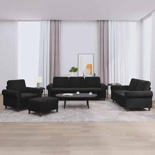 Set di Divani 4 pz con Cuscini Nero in Velluto | homemem39