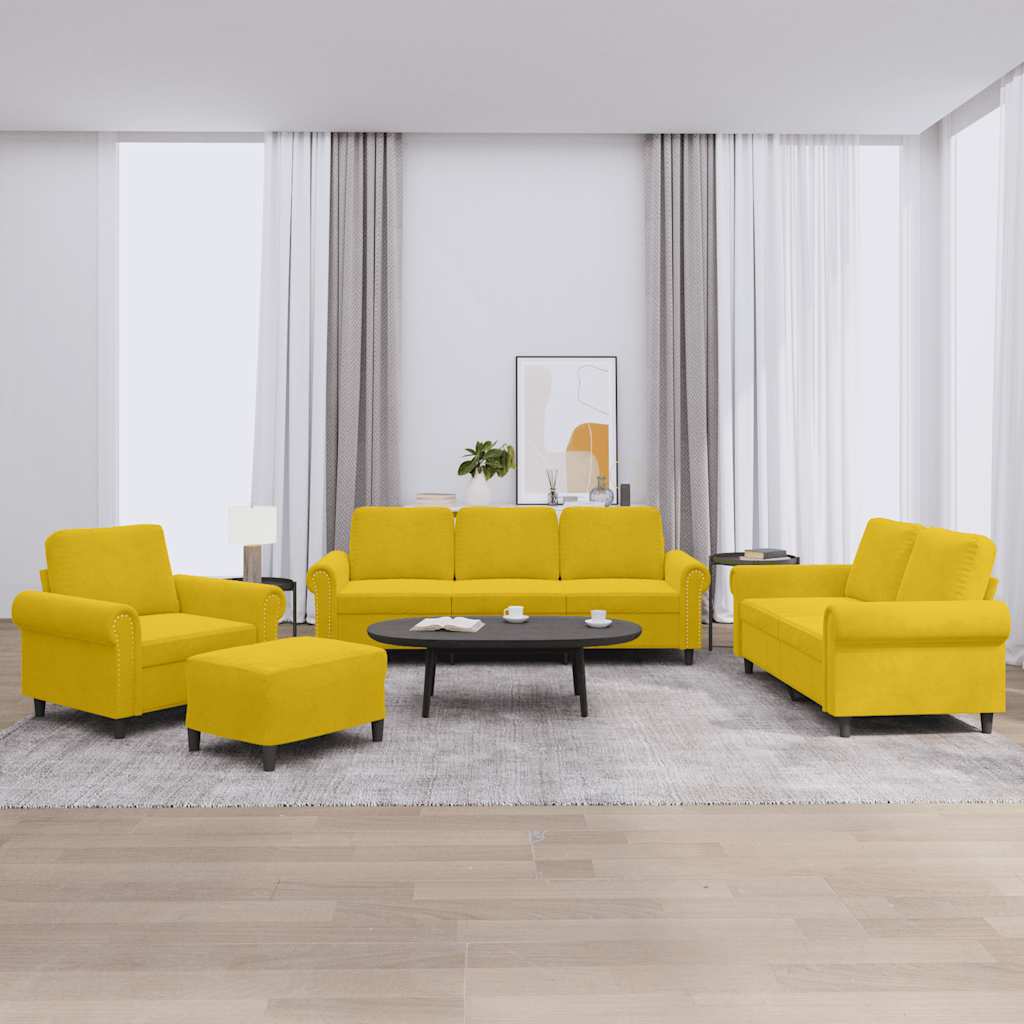 Set di Divani 4 pz con Cuscini giallo in Velluto