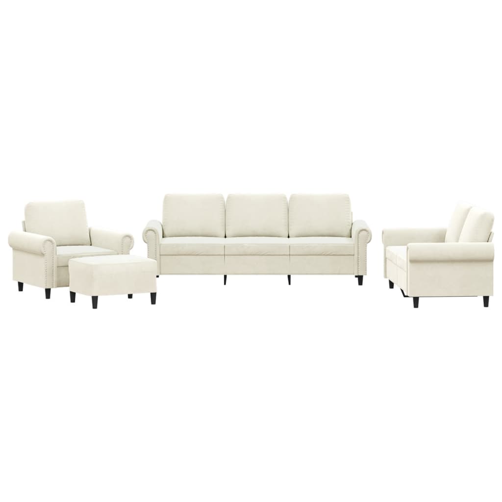 Set di Divani 4 pz con Cuscini Crema in Velluto