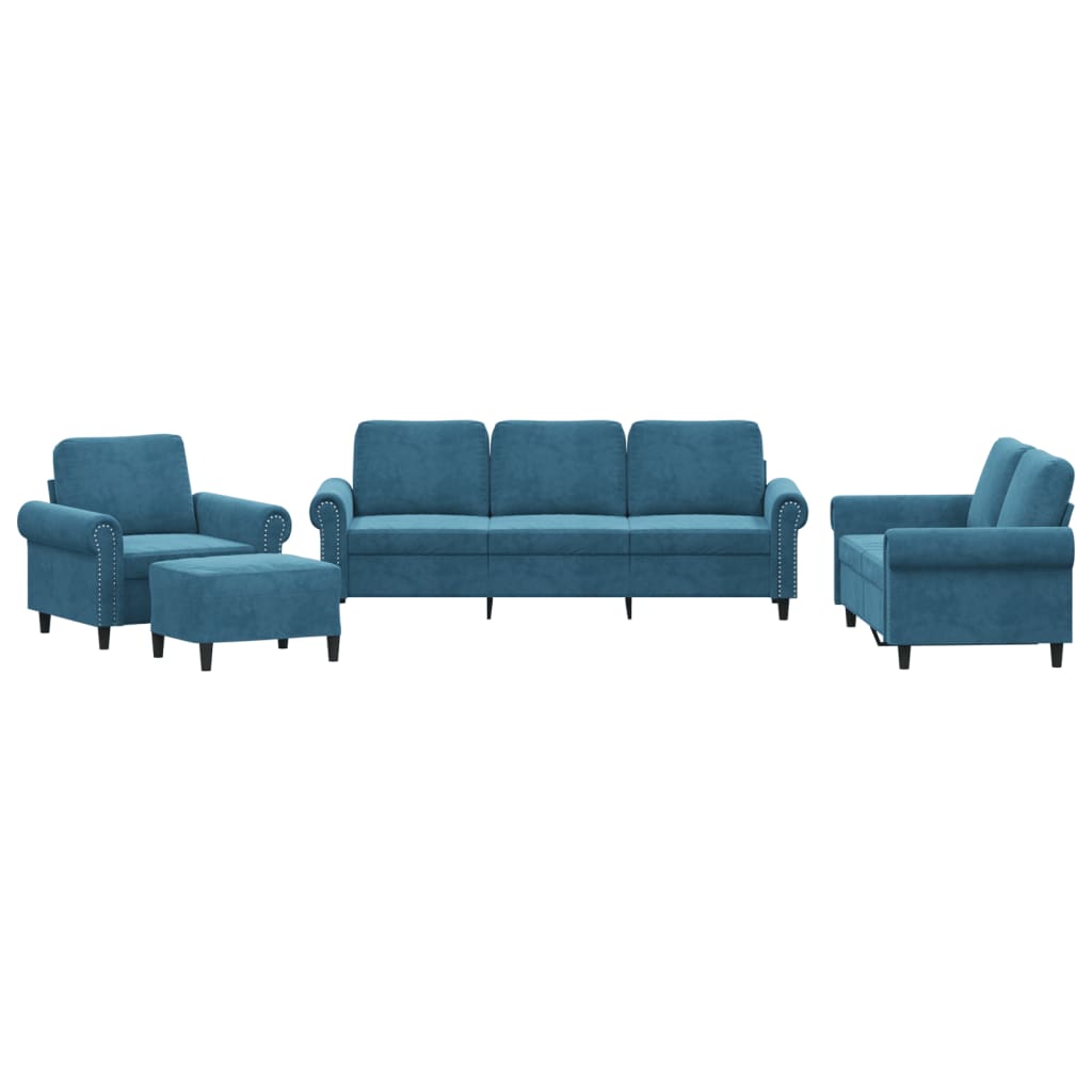 Set di Divani 4 pz con Cuscini Blu in Velluto | homemem39