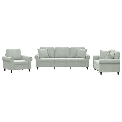 Set di Divani 3 pz con Cuscini Grigio Chiaro in Velluto | homemem39