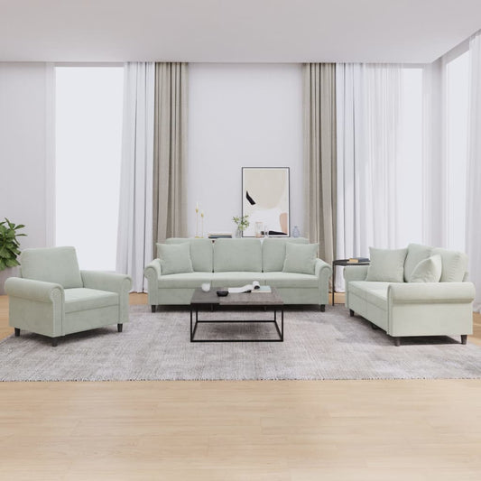 Set di Divani 3 pz con Cuscini Grigio Chiaro in Velluto | homemem39