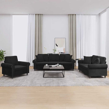 Set di Divani 3 pz con Cuscini Nero in Velluto | homemem39