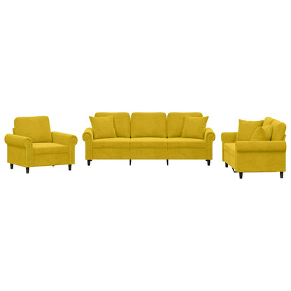 Set di Divani 3 pz con Cuscini Giallo in Velluto | homemem39