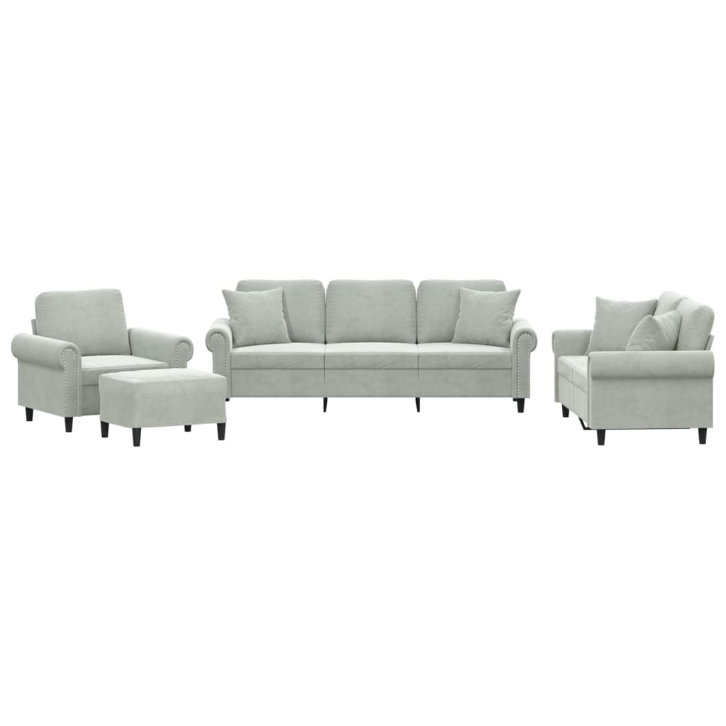 Set di Divani 4 pz con Cuscini Grigio Chiaro in Velluto | homemem39