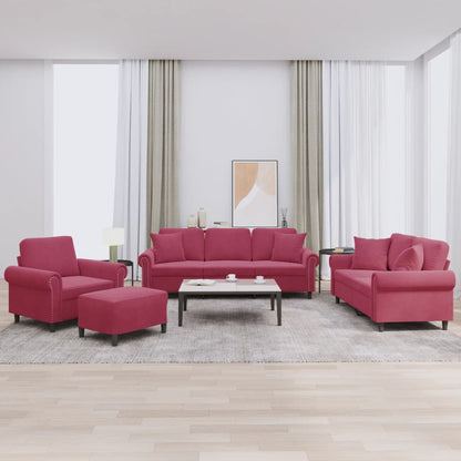 Set di Divani 4 pz con Cuscini Rosso Vino in Velluto