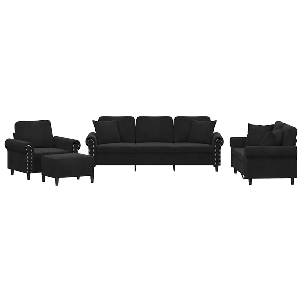 Set di Divani 4 pz con Cuscini Nero in Velluto | homemem39