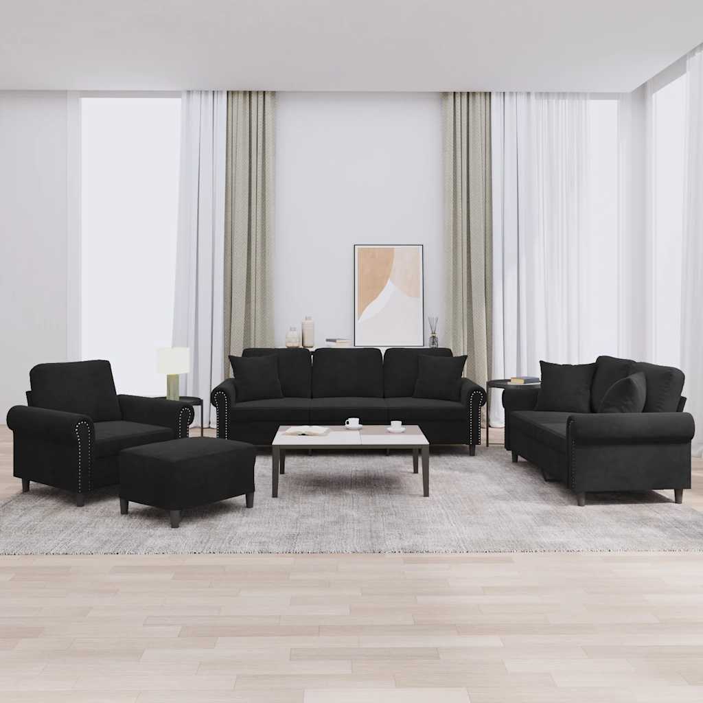 Set di Divani 4 pz con Cuscini Nero in Velluto | homemem39