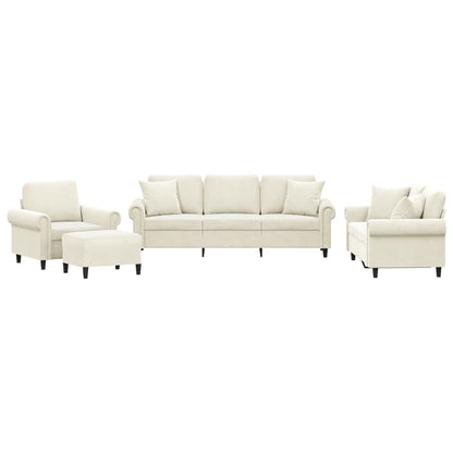 Set di Divani 4 pz con Cuscini Crema in Velluto | homemem39