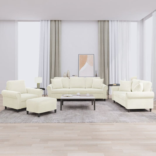 Set di Divani 4 pz con Cuscini Crema in Velluto