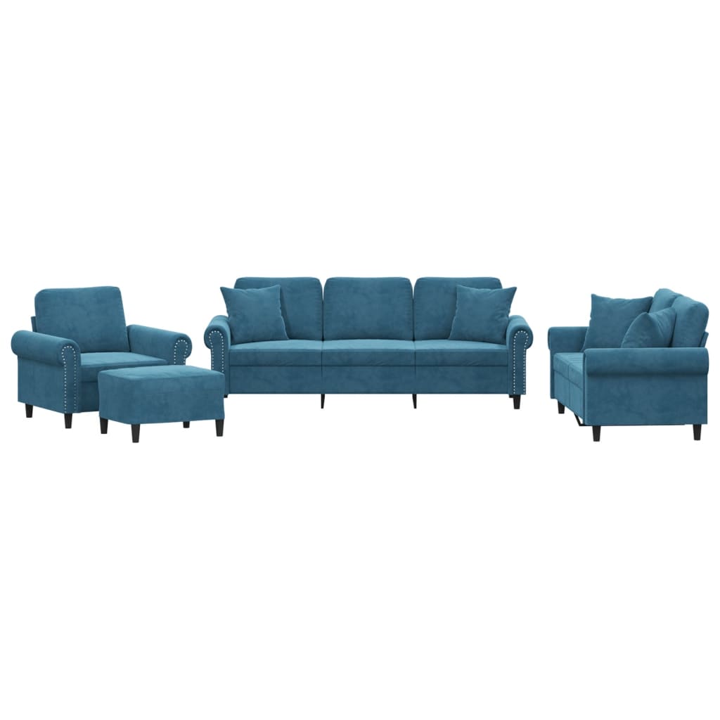 Set di Divani 4 pz con Cuscini Blu in Velluto | homemem39