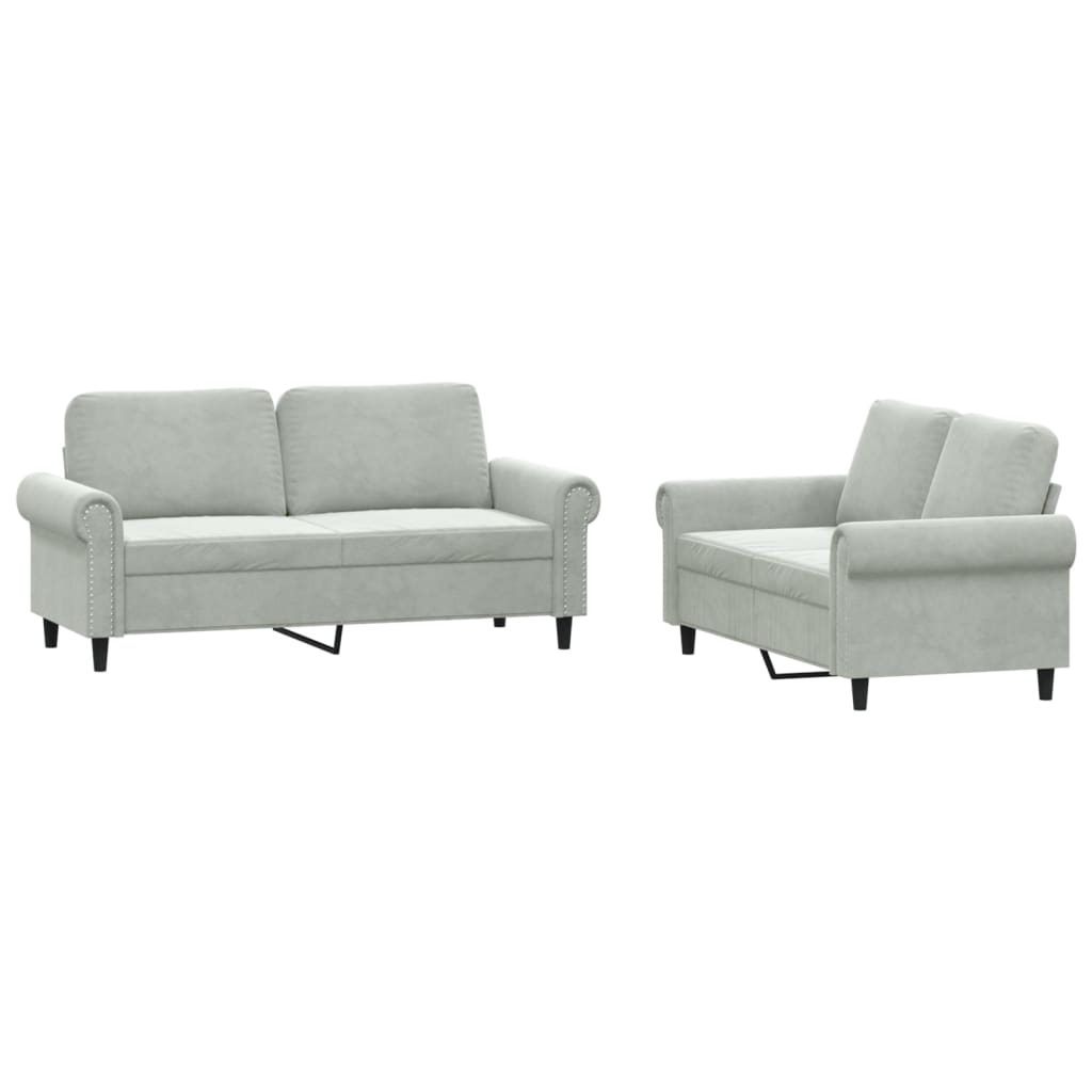 Set di Divani 2 pz con Cuscini Grigio Chiaro in Velluto | homemem39