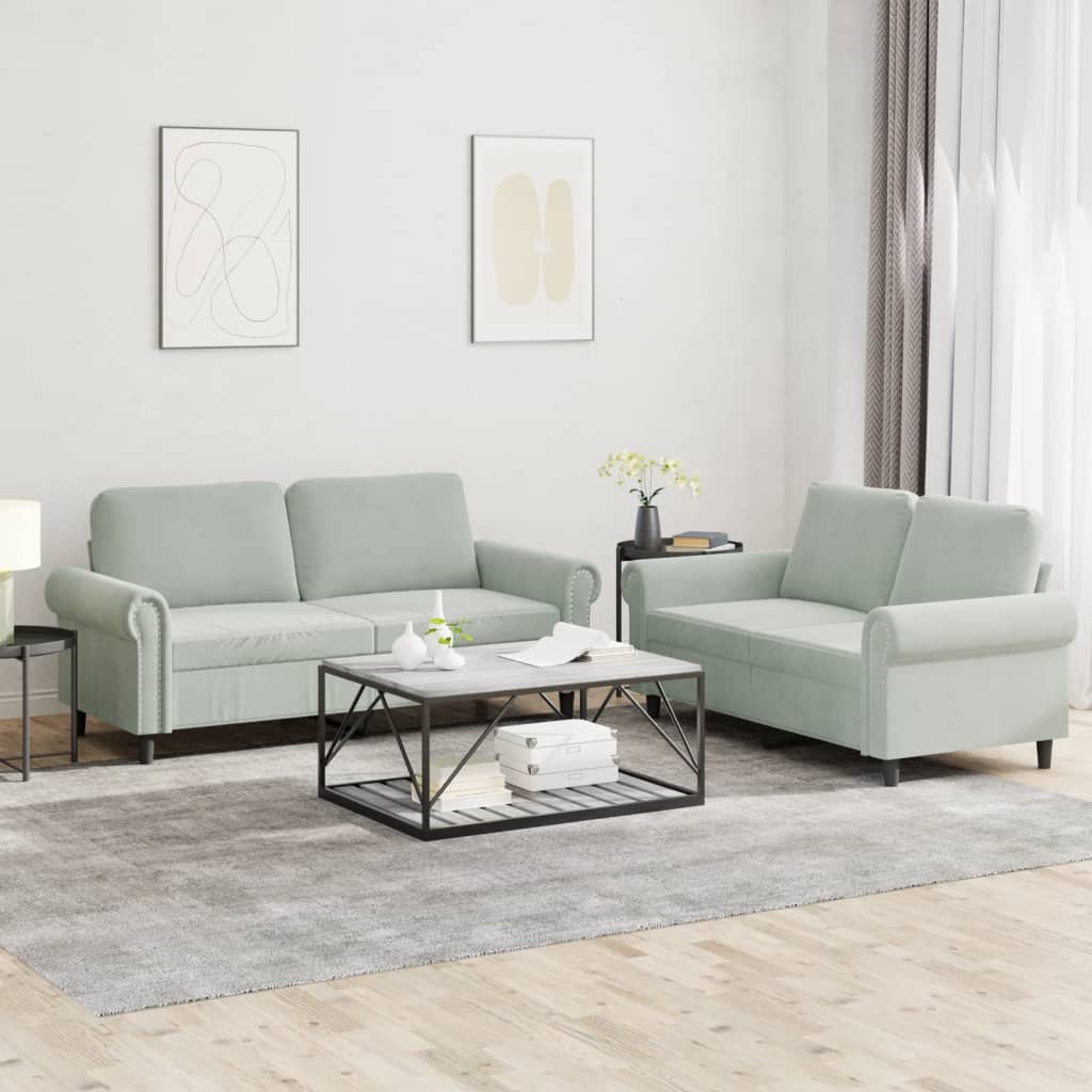 Set di Divani 2 pz con Cuscini Grigio Chiaro in Velluto | homemem39