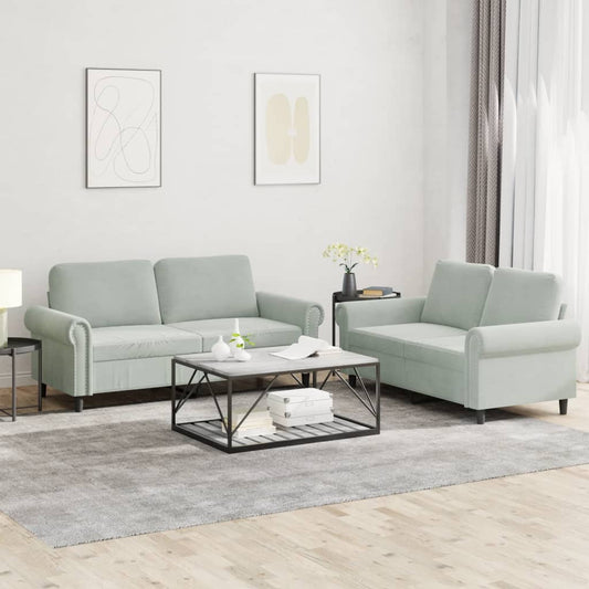 Set di Divani 2 pz con Cuscini Grigio Chiaro in Velluto | homemem39