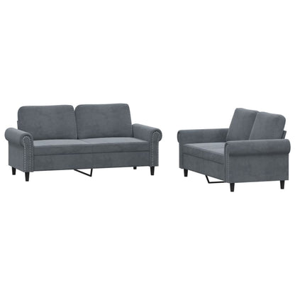 Set di Divani 2 pz con Cuscini Grigio Scuro in Velluto | homemem39