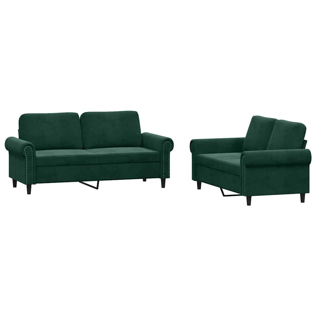 Set di Divani 2 pz con Cuscini Verde scuro in Velluto | homemem39