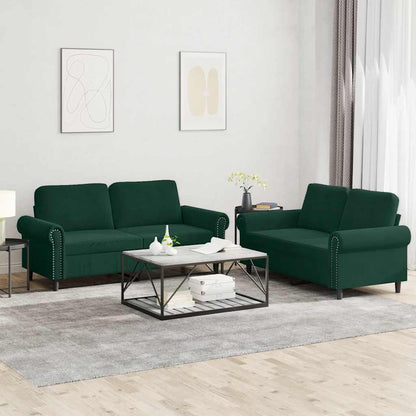 Set di Divani 2 pz con Cuscini Verde scuro in Velluto