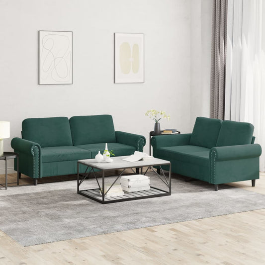 Set di Divani 2 pz con Cuscini Verde scuro in Velluto - homemem39