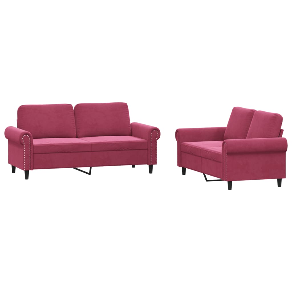 Set di Divani 2 pz con Cuscini Rosso Vino in Velluto | homemem39
