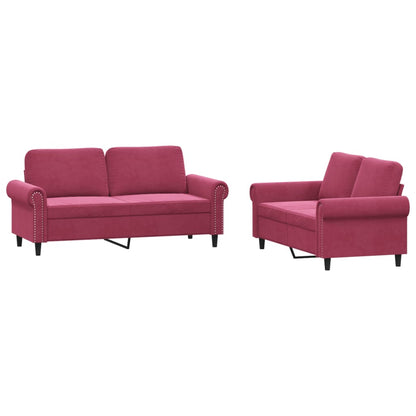 Set di Divani 2 pz con Cuscini Rosso Vino in Velluto | homemem39