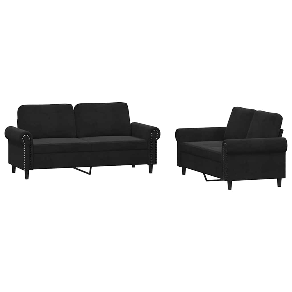 Set di Divani 2 pz con Cuscini Nero in Velluto | homemem39
