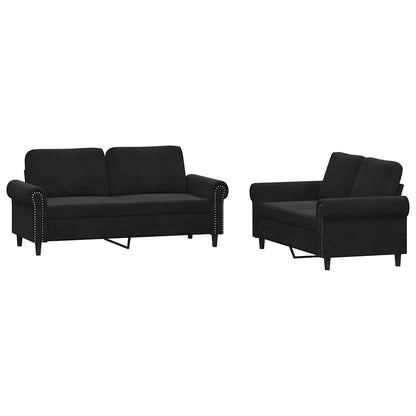 Set di Divani 2 pz con Cuscini Nero in Velluto | homemem39