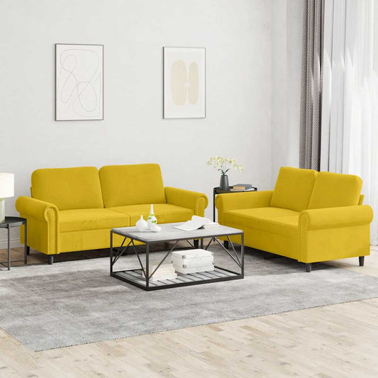 Set di Divani 2 pz con Cuscini giallo in Velluto | homemem39