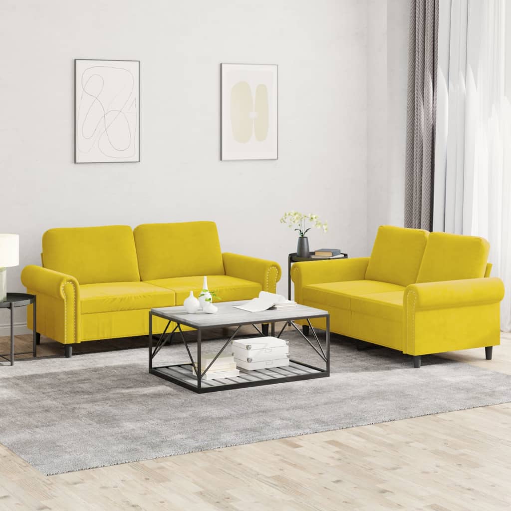Set di Divani 2 pz con Cuscini giallo in Velluto - homemem39