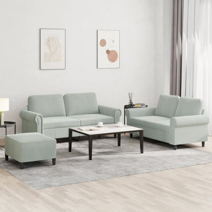 Set di Divani 3 pz con Cuscini Grigio Chiaro in Velluto | homemem39