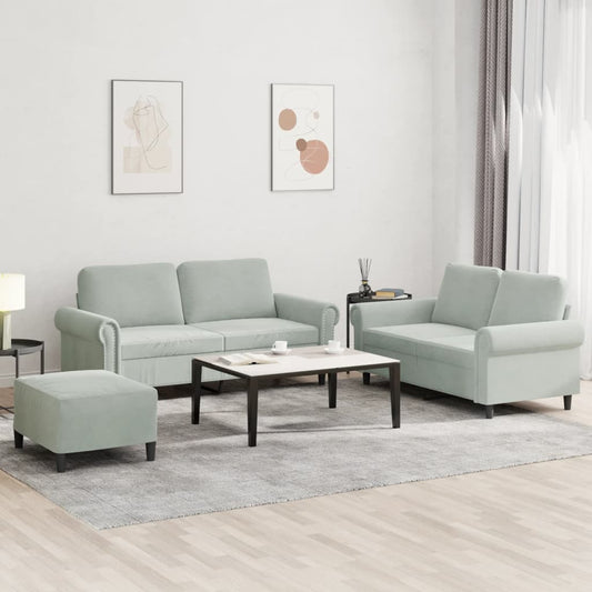 Set di Divani 3 pz con Cuscini Grigio Chiaro in Velluto | homemem39