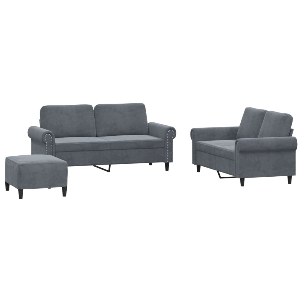 Set di Divani 3 pz con Cuscini Grigio Scuro in Velluto | homemem39