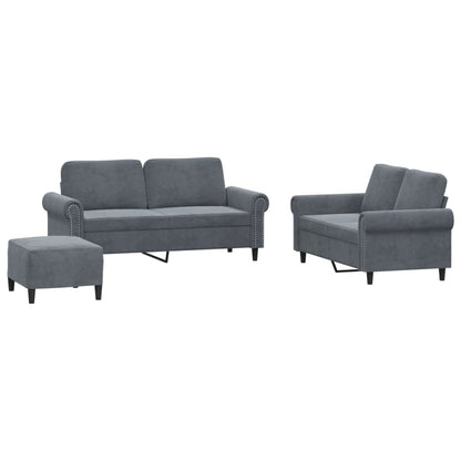 Set di Divani 3 pz con Cuscini Grigio Scuro in Velluto | homemem39
