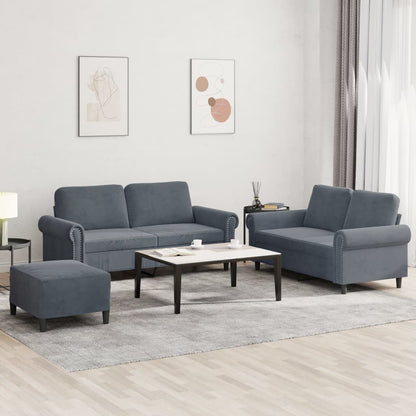 Set di Divani 3 pz con Cuscini Grigio Scuro in Velluto | homemem39