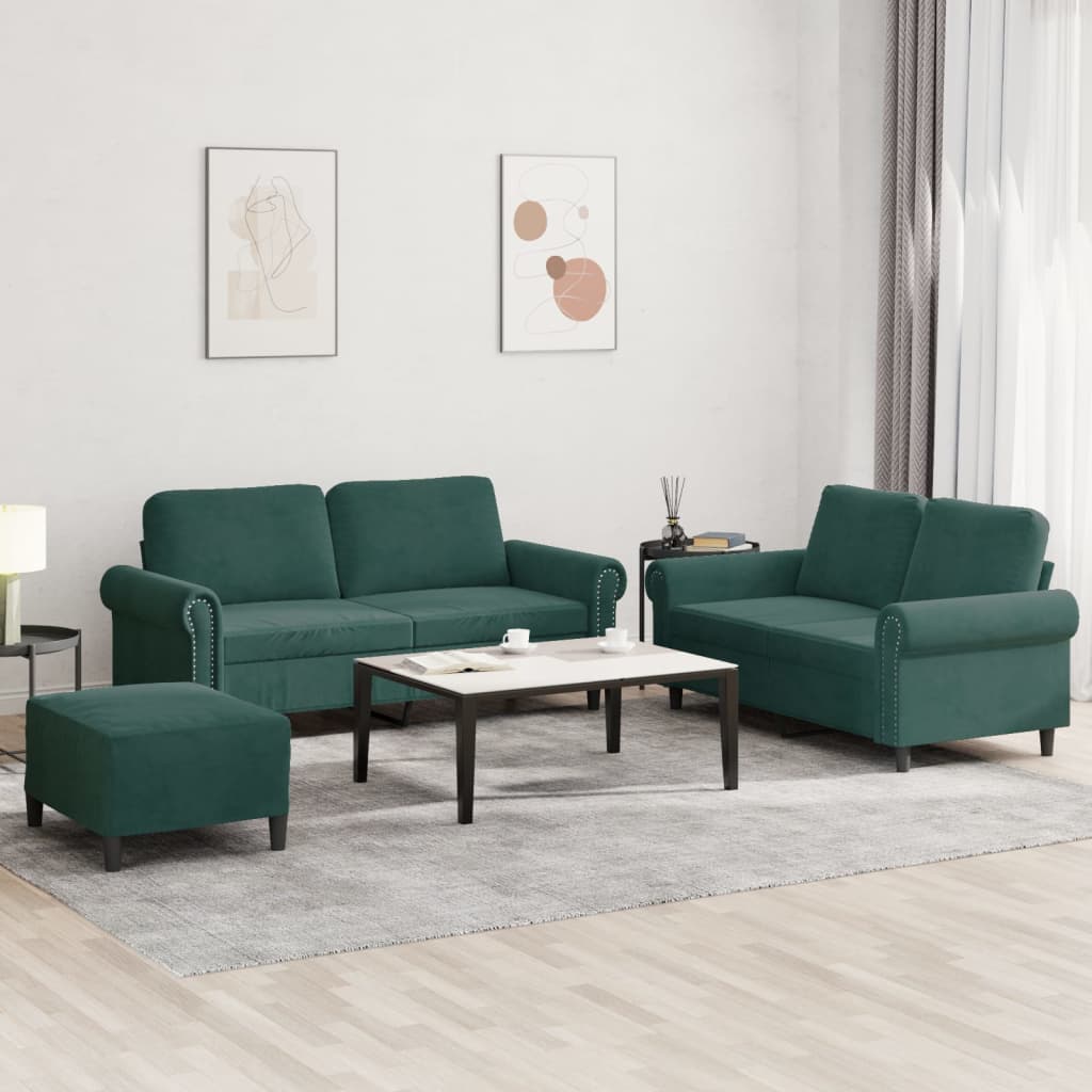 Set di Divani 3 pz con Cuscini Verde scuro in Velluto - homemem39