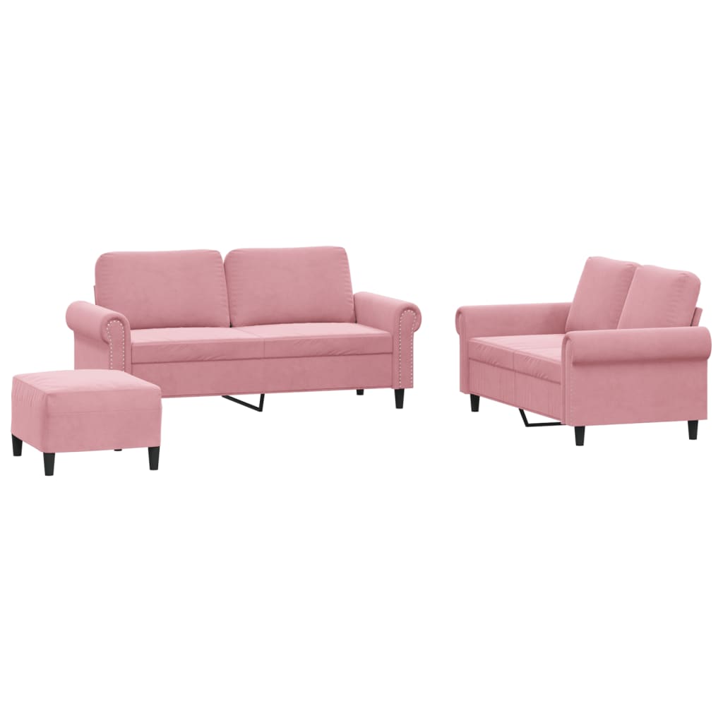Set di Divani 3 pz con Cuscini rosa in Velluto