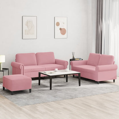 Set di Divani 3 pz con Cuscini rosa in Velluto