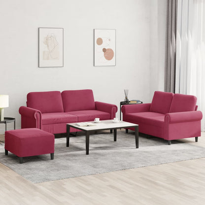 Set di Divani 3 pz con Cuscini Rosso Vino in Velluto | homemem39