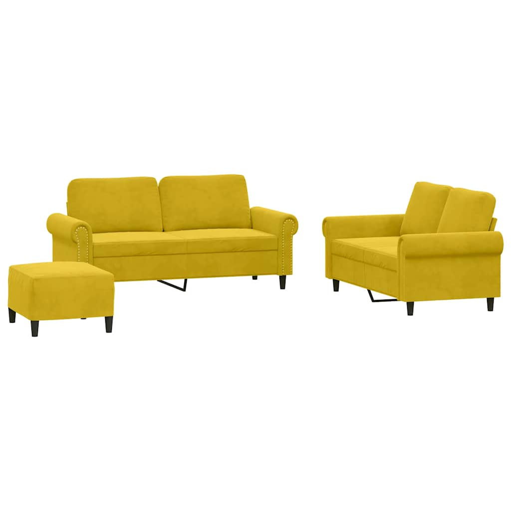 Set di Divani 3 pz con Cuscini giallo in Velluto | homemem39
