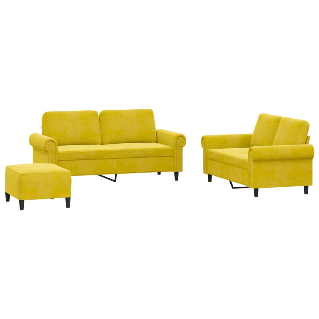 Set di Divani 3 pz con Cuscini giallo in Velluto - homemem39