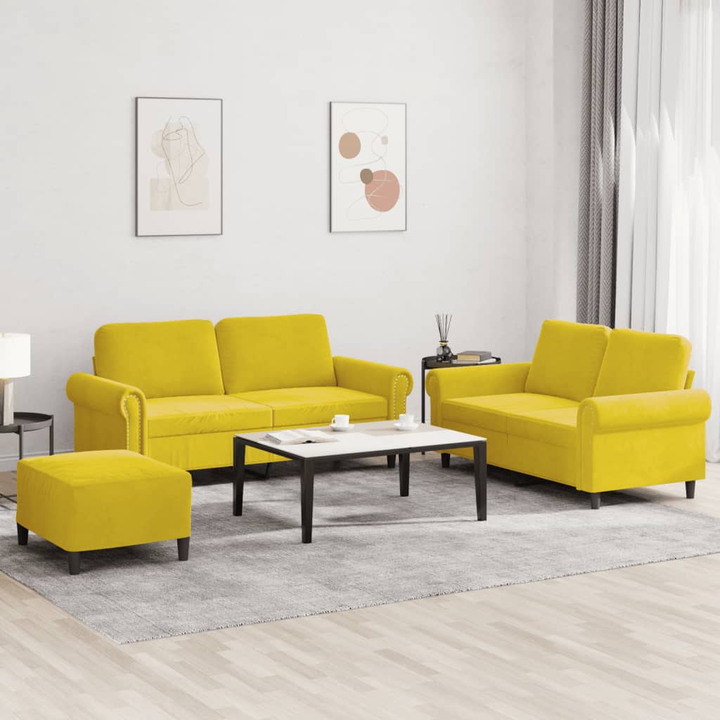 Set di Divani 3 pz con Cuscini giallo in Velluto - homemem39