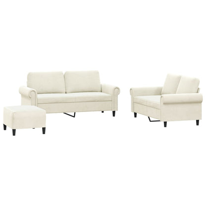 Set di Divani 3 pz con Cuscini Crema in Velluto