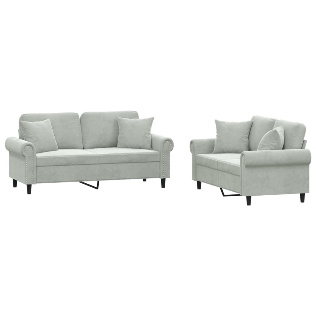 Set di Divani 2 pz con Cuscini Grigio Chiaro in Velluto | homemem39