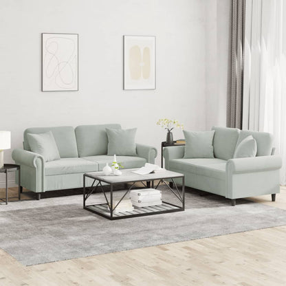 Set di Divani 2 pz con Cuscini Grigio Chiaro in Velluto | homemem39