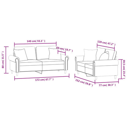 Set di Divani 2 pz con Cuscini Grigio Scuro in Velluto | homemem39