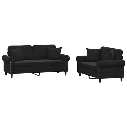 Set di Divani 2 pz con Cuscini Nero in Velluto | homemem39