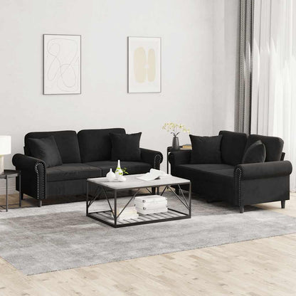 Set di Divani 2 pz con Cuscini Nero in Velluto | homemem39
