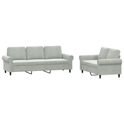 Set di Divani 2 pz con Cuscini Grigio Chiaro in Velluto | homemem39