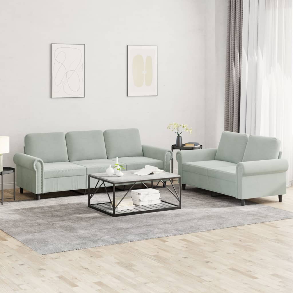 Set di Divani 2 pz con Cuscini Grigio Chiaro in Velluto | homemem39